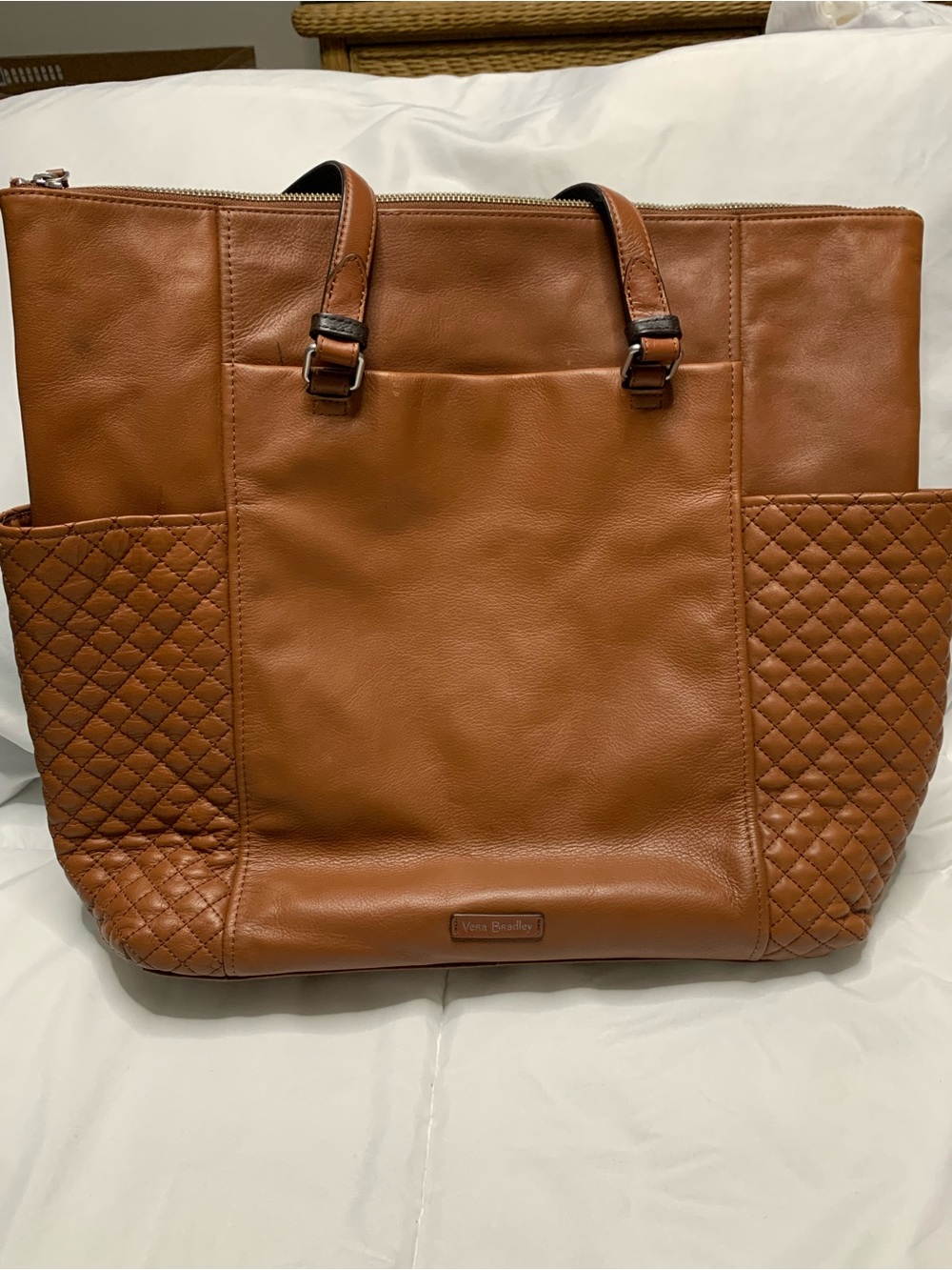 Vera Bradley Large Brown Quilted Leather Tote